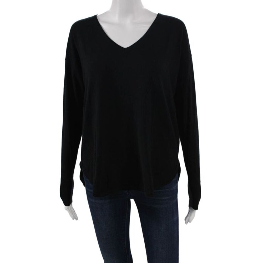 Margaret OLeary Women Cotton V-Neck Pullover Sweater Black Long Sleeve Size M